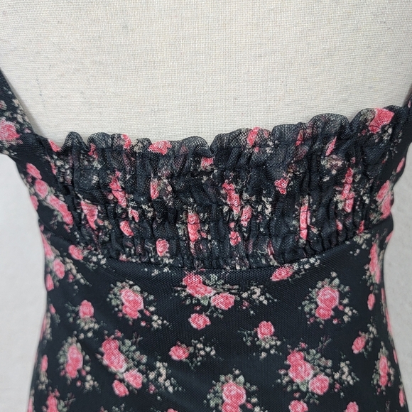 Urban Outfitters Black Pink Floral Y2K Grunge Fairy Coquette Mini Dress Sz L NEW - Picture 5 of 13